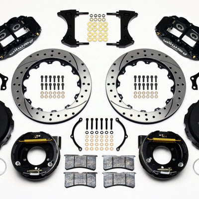 Wilwood Narrow Superlite 4R Rear P-Brk Kit 12.88in Drilled Mopar/Dana 2.36in Off w/Snap Ring Bearing