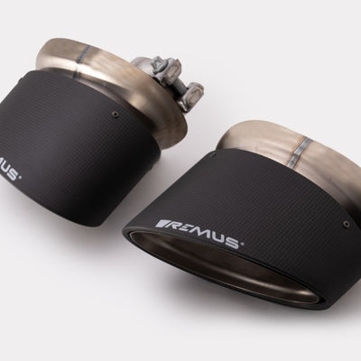 Remus Carbon 175x108mm Angled Titanium Internals w/Adj Clamp Tail Pipe Set (Pair)