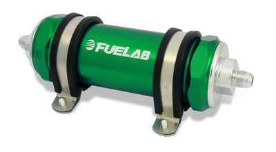 Fuelab 828 In-Line Fuel Filter Long -8AN In/Out 100 Micron Stainless - Green