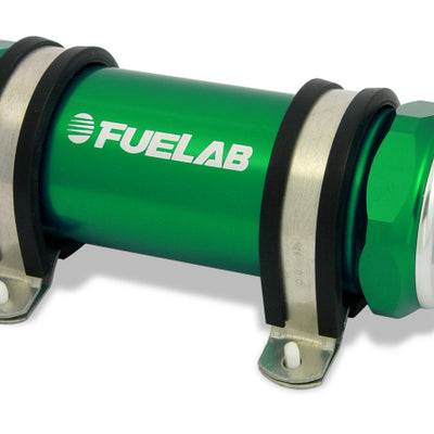 Fuelab 828 In-Line Fuel Filter Long -8AN In/Out 100 Micron Stainless - Green