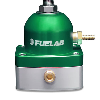 Fuelab 525 EFI Adjustable FPR In-Line Large Seat 25-90 PSI (1) -6AN In (1) -6AN Return - Green