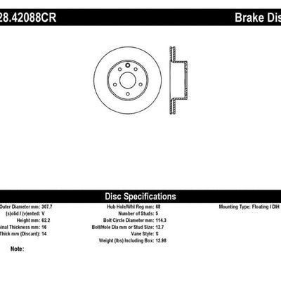 StopTech 08-12 Infiniti EX35 Cryo Drilled Sport Rear Right Rotor