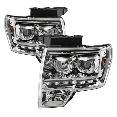xTune Ford F150 09-14 Projector Headlights Halogen Model Only LED Halo Chrome PRO-JH-FF15009-CFB-C