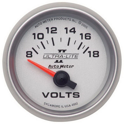 Autometer Ultra-Lite II 52mm 8-18 Volt Short Sweep Electronic Voltmeter