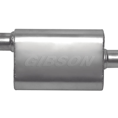 Gibson CFT Superflow Offset/Center Oval Muffler - 4x9x18in/2.5in Inlet/2.5in Outlet - Stainless