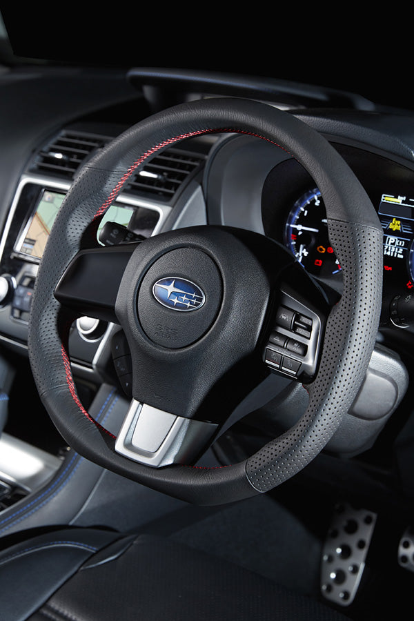 DAMD Steering Wheel (Black Leather w/ Red Stitching) - 15'+ WRX / STi