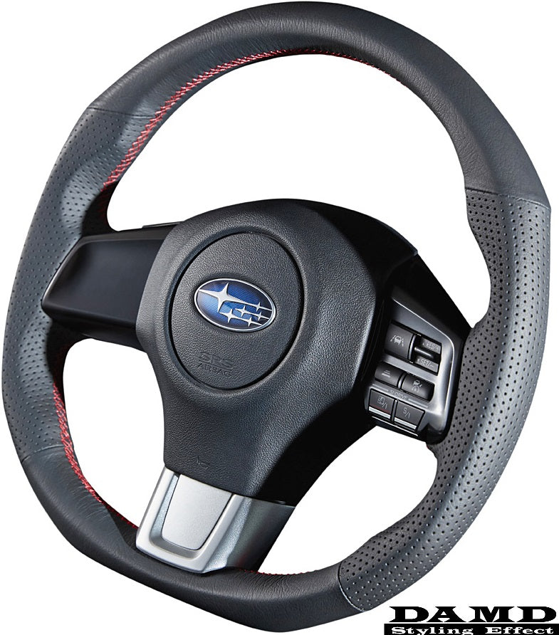 DAMD Steering Wheel (Black Leather w/ Red Stitching) - 15'+ WRX / STi