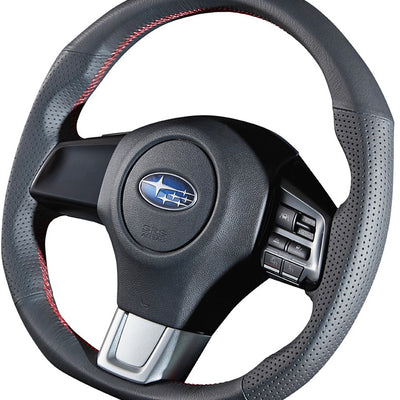 DAMD Steering Wheel (Black Leather w/ Red Stitching) - 15'+ WRX / STi